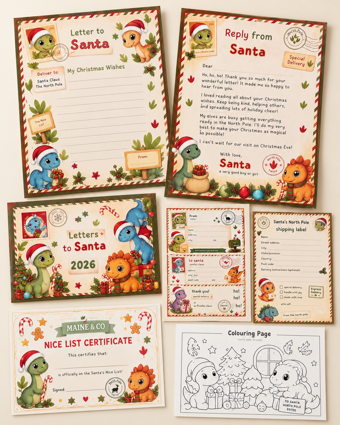Baby Dinosaur Letter to Santa Kit | Personalised Christmas Set