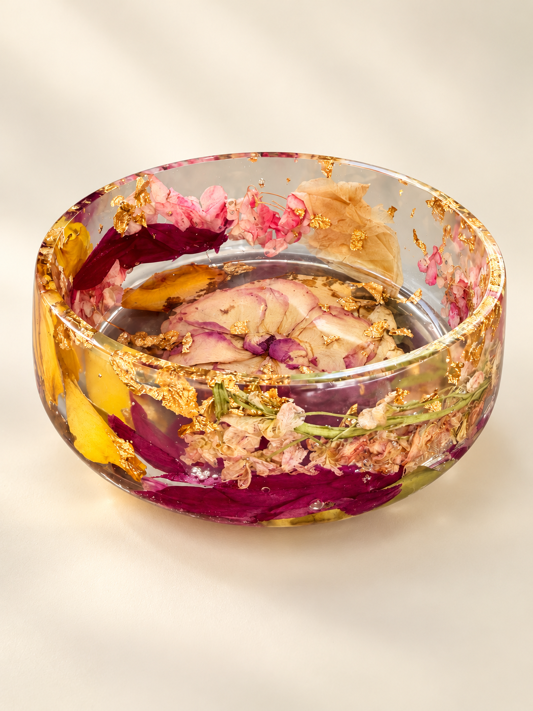 Floral Resin Bowl with Gold Leaf | Ready-Made Decorative Keepsake